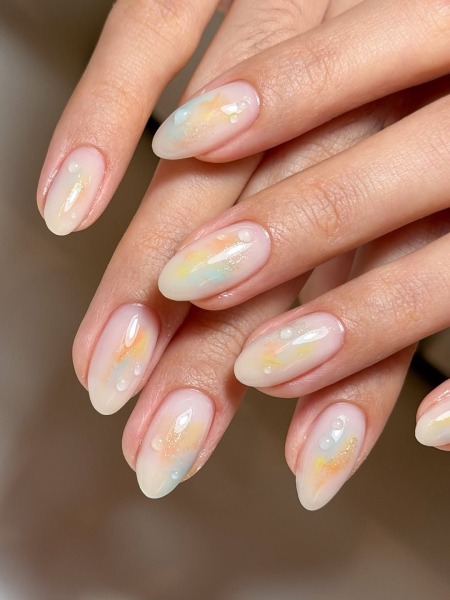 Milky watercolor nails
